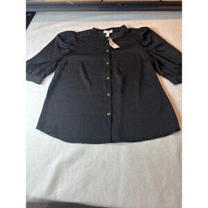 Halston Womens Black Button-Up Blouse L -